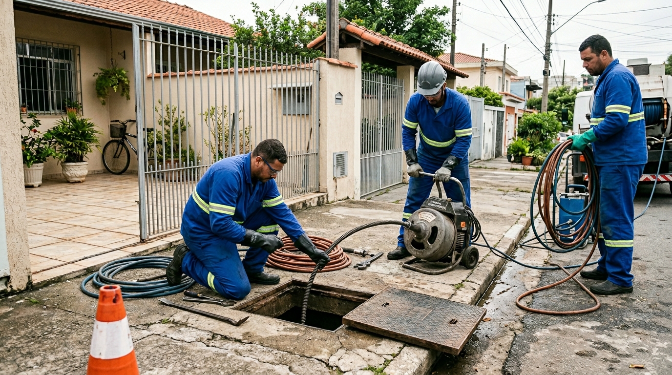 Equipe de desentupimento de esgoto em Maceió-AL